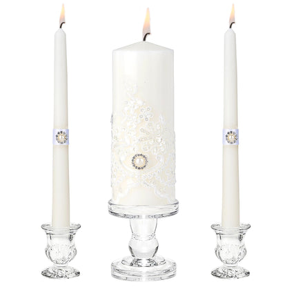 Unity Candles with Glass Candle Holder for Wedding Ceremony - Unity Candle Set Wedding Candles for Ceremony, Unity Ideas for Religious Anniversary Newlyweds Unity Candle Gifts