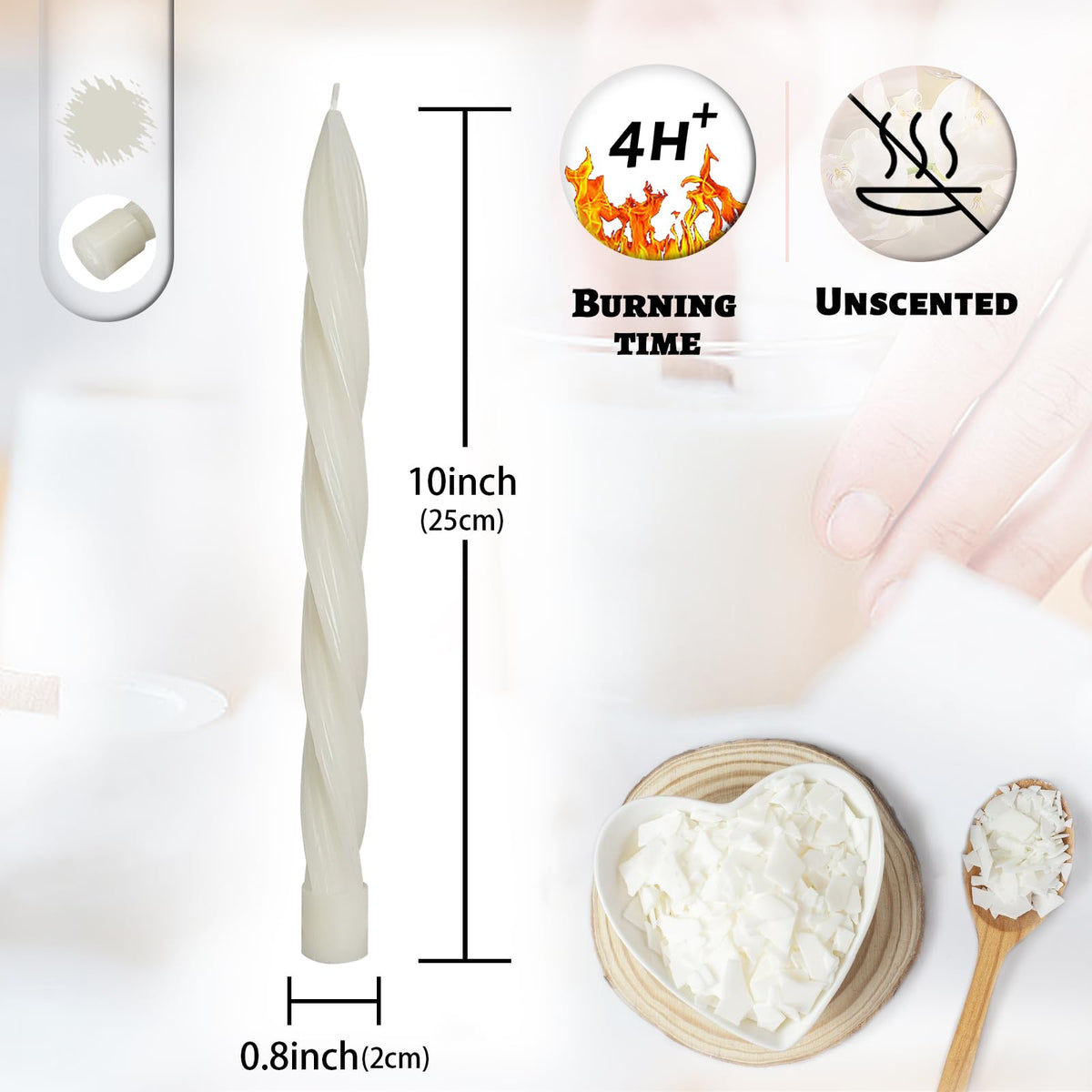 Handmade Unscented Long Spiral Taper Candle Milk White 10 Inch Smokeless Tall Twisted Candlesticks Elegant Design for Home Weddings Festive Seasons Décor