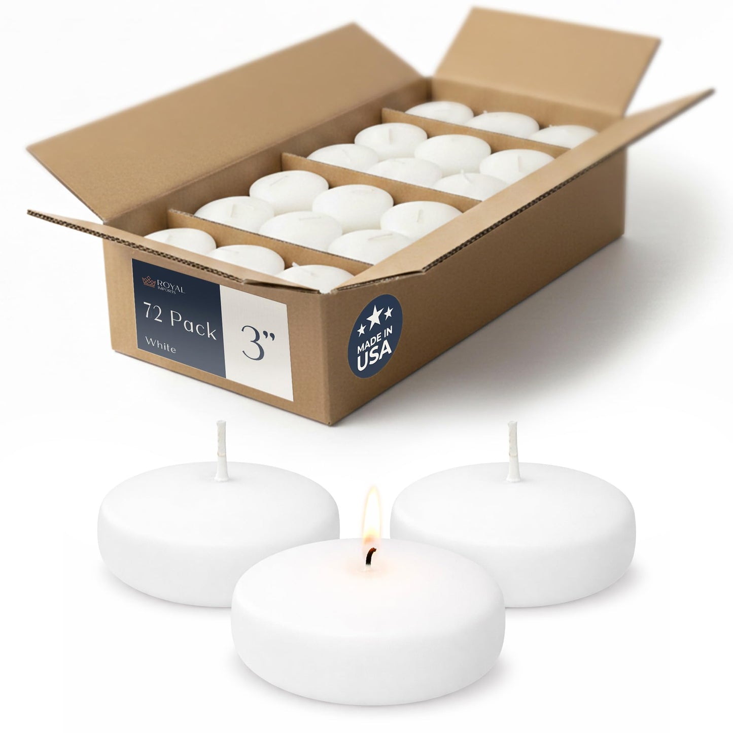 Floating Candles 3 inch White, Unscented Dripless Wax Discs | Made in USA Long Burning Floating Candles for Centerpieces 8-10 Hour Burn Time, Weddings, Parties, Home Décor & Holidays - Royal Imports