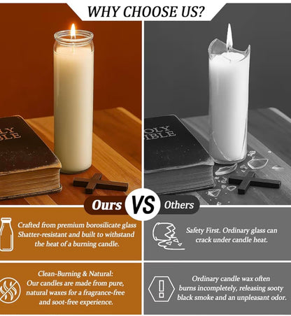 White Prayer Glass Candle, 8 Inch, 12 Pack, Devotional for Vigils, Ceremonies