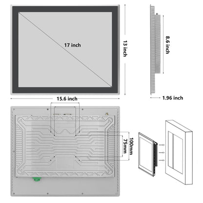 TouchWo 17 inch Industrial Embedded Touchscreen Monitor, Capacitive Multi-Touch Screen Industrial Front IP65 Monitor Built-in Speakers, HD-MI in, USB, VGA, 5:4 1280x1024 Display
