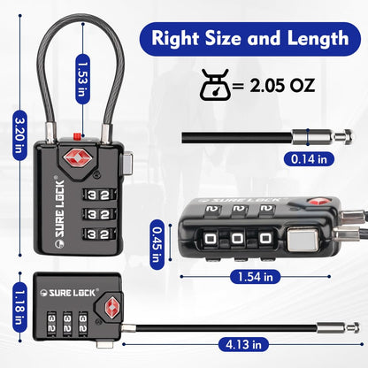 SURE LOCK TSA Compatible Travel Luggage Locks, Inspection Indicator, Easy Read Dials - 2 pack