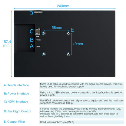 Hosyond 10.1" IPS LCD Capacitive Touchscreen Monitor HDMI Display 1280x800 for Raspberry Pi 5/4/3B+ Xbox PS4 Windows 7/8/10