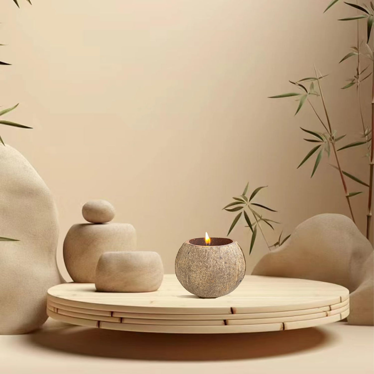 Phinicco 4 Pack Coconut Shell Candle Bowls - Wooden Candle Holders for DIY Candles & Home Decor