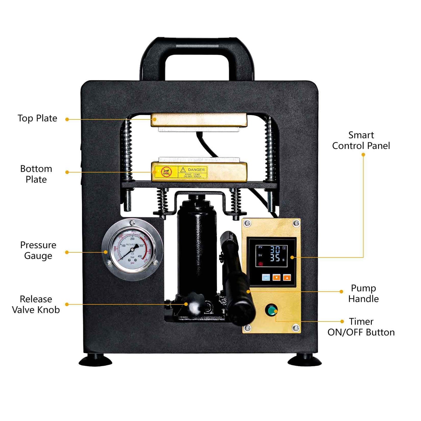 Hydraulic Heat Press Machine, 5 Tons Pressure 600W Machine with 3 x 5 inch Dual Heating Plates, Digital Timer and Temperature Control