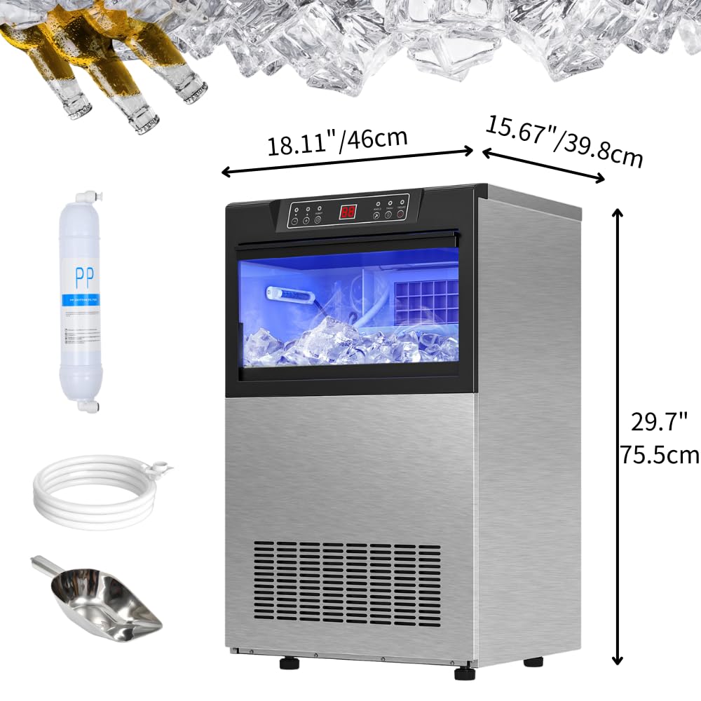 YITAHOME 100lbs Ice Maker Machine Commercial Under Counter Ice Maker, ETL & DOE Certificated Commercial Large Ice Makers Freestanding for Home Cafe Bar Restaurant 45pcs with 33lbs Storage Bin