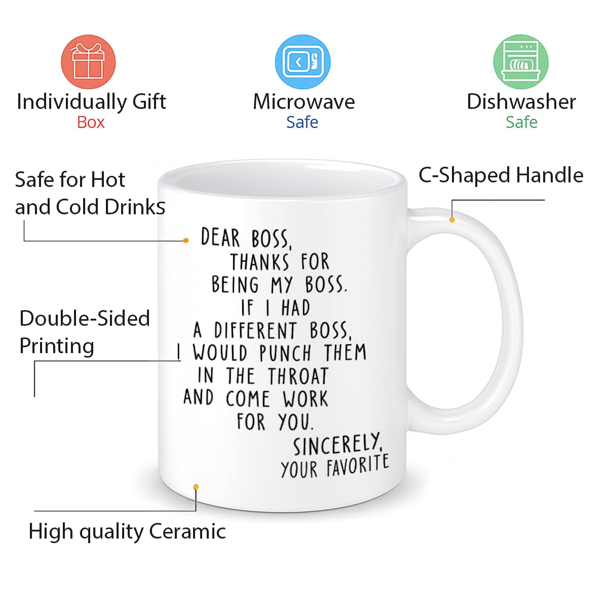 Pawfect House Dear Boss Coffee Mug, 11oz Ceramic Mug, Funny Boss Gift, Ideal For Best Friends, Sisters, Family Members, Employee Appreciation Gifts For Coworkers, Thank You Gifts For Women Men
