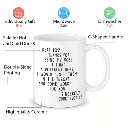 Pawfect House Dear Boss Coffee Mug, 11oz Ceramic Mug, Funny Boss Gift, Ideal For Best Friends, Sisters, Family Members, Employee Appreciation Gifts For Coworkers, Thank You Gifts For Women Men