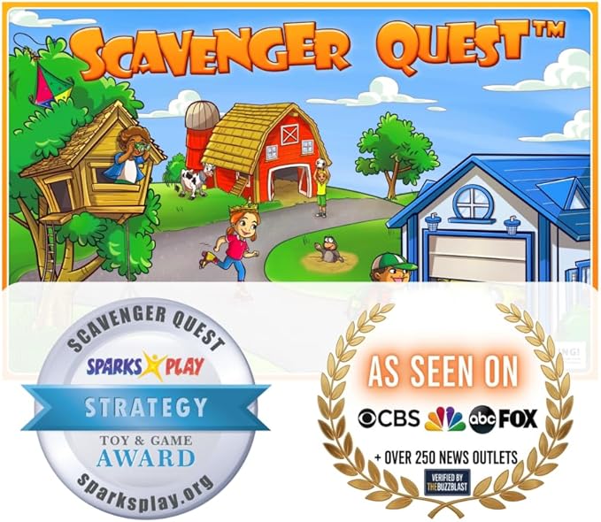 Scavenger Quest Board Game Fun for Kids and Adults 2-4 Players Ages 5+ Skill-Building &amp Educational Family-Friendly Outdoor Themed Seek-and-Find Game.