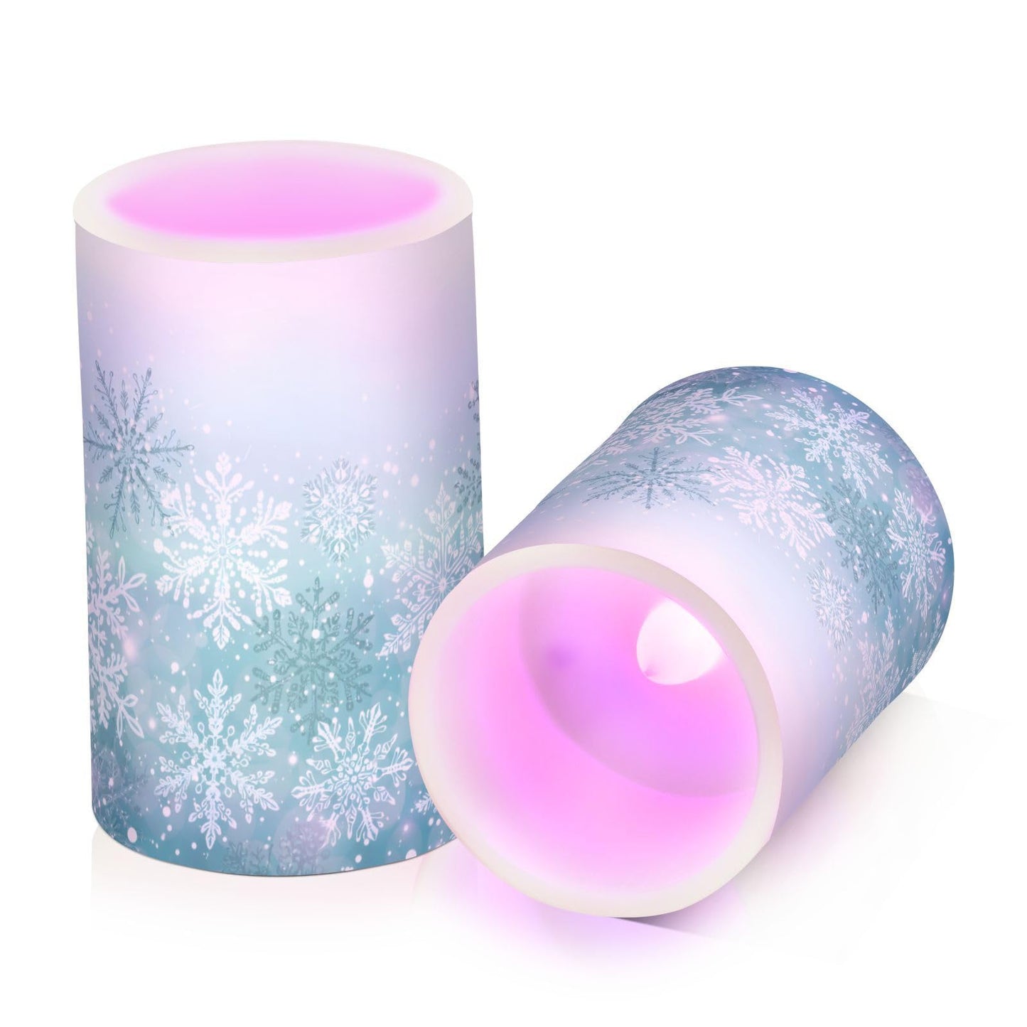 Silver Winter Teal Turquoise Snowflakes Christmas Flickering Flameless Candles Battery Operated with Remote Timer,Tea Light Candles LED Pillar Votive Candles set of 2 for Outdoor Indoor Decorations