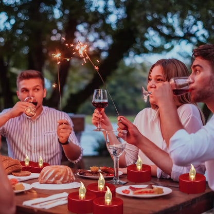 Battery Operated Tea Lights Candles: Flameless Flickering LED Electric Fake Candles Bulk, 100Pack Powered Votive Tealights, Long Lasting 200H+ Bright Red Lamp for Seasonal and Festive Decoration