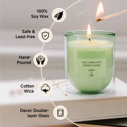 KOIMYSA Sage Citrus Scented Green Candles, Natural Soy Non Toxic Single Wick Aromatherapy Candle for Home Decor, Summer Fragrance