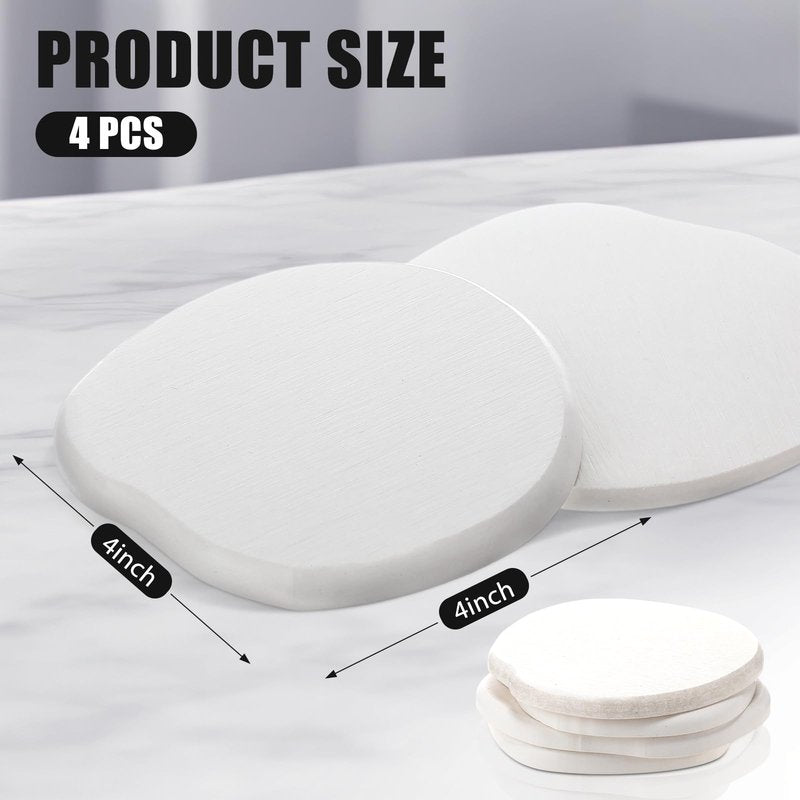 Diatomaceous Earth Coasters Set of 4，Cool Absorbent Quick-Dry Drink Coasters for Desks, Cute Modern Stone Design with Stylish White Aesthetic (4, White)