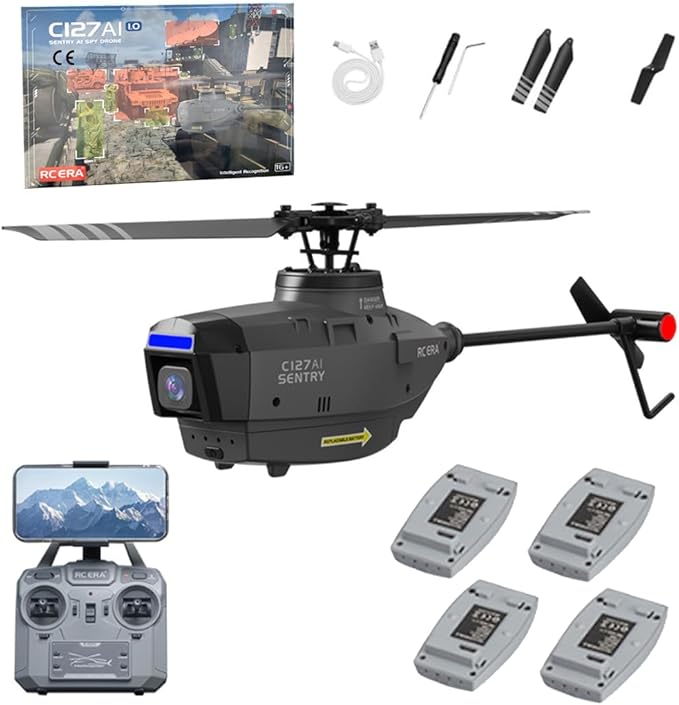 RC ERA C127AI RC Helicopter for Adults Black Hornet with 1080p HD Camera 4CH Brushless Motors Optical Flow Positioning Altitude Hold RTF Military Drone Aircraft
