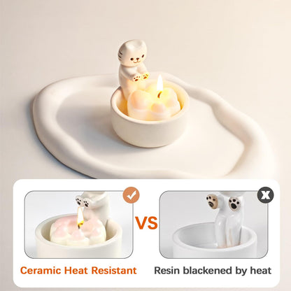 ProNature Cat Candle Holder, Ceramic Candlestick for Cute Candles - Ideal Gift for Cat Lovers, Women on Birthday or Housewarming, Perfect for Cozy Home Decor in Bedroom & Living Room
