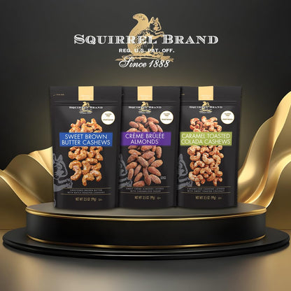 Squirrel Brand Sweet Brown Butter Cashews, 3.5 Ounces Resealable Bag, Gluten Free, Vegetarian