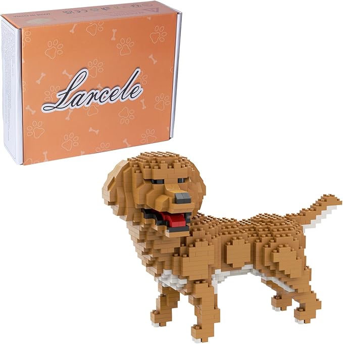 Larcele Micro Building Blocks Animal Set DIY Mini 3D Building Toy Bricks824 Pieces KLJM-05(Golden Retriever)