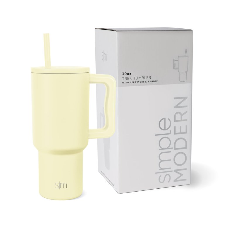 Simple Modern 30 oz Trek Tumbler with Handle and Straw Lid | Cup Holder Friendly Insulated Stainless Steel Travel Mug | Buttercup
