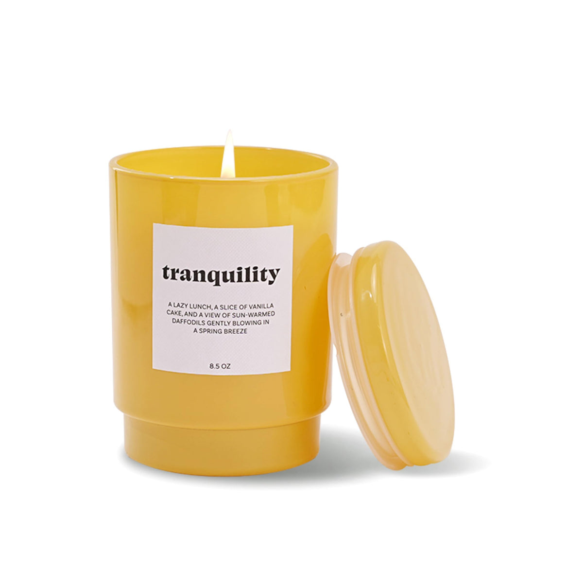 AromaLight 8.5oz with Lid Glass Jar Candle in Yellow – Tonka Bean & Amber Scent, Tranquility Collection, Soy Wax Mini Jar