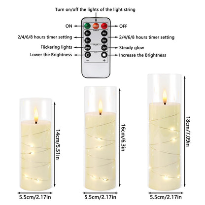 Grcdoyvl 24-Piece Ivory Flameless LED Candles with Remote, Embedded Fairy Lights for Christmas Decor. Battery-Powered with Timer, Safe & Elegant for Cozy Romantic Home, Wedding, Party.
