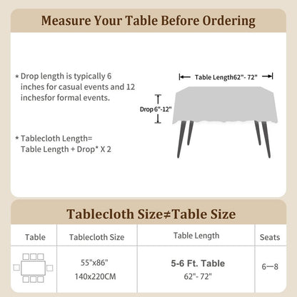 Laolitou Rustic Cotton Linen Table Cloth,Tablecloths for 6 Foot Rectangle Tables,Waterproof Washable Tablecloth with Tassel Rectangle/Oblong, 55''x 86'', 6-8 Seats