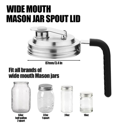 Stainless Steel Pour Spout Lids - Wide Mouth Mason Jar Lids with Handle - 2 Pcs