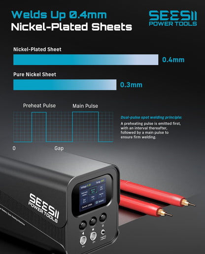 SEESII Capacitive Battery Spot Welder: 10KW(2000A) High Power Output, Includes 6 Copper Welding Pins, Plug-in Spot Welder for Lithium Batteries, Nickel Sheet (Battery Repair)