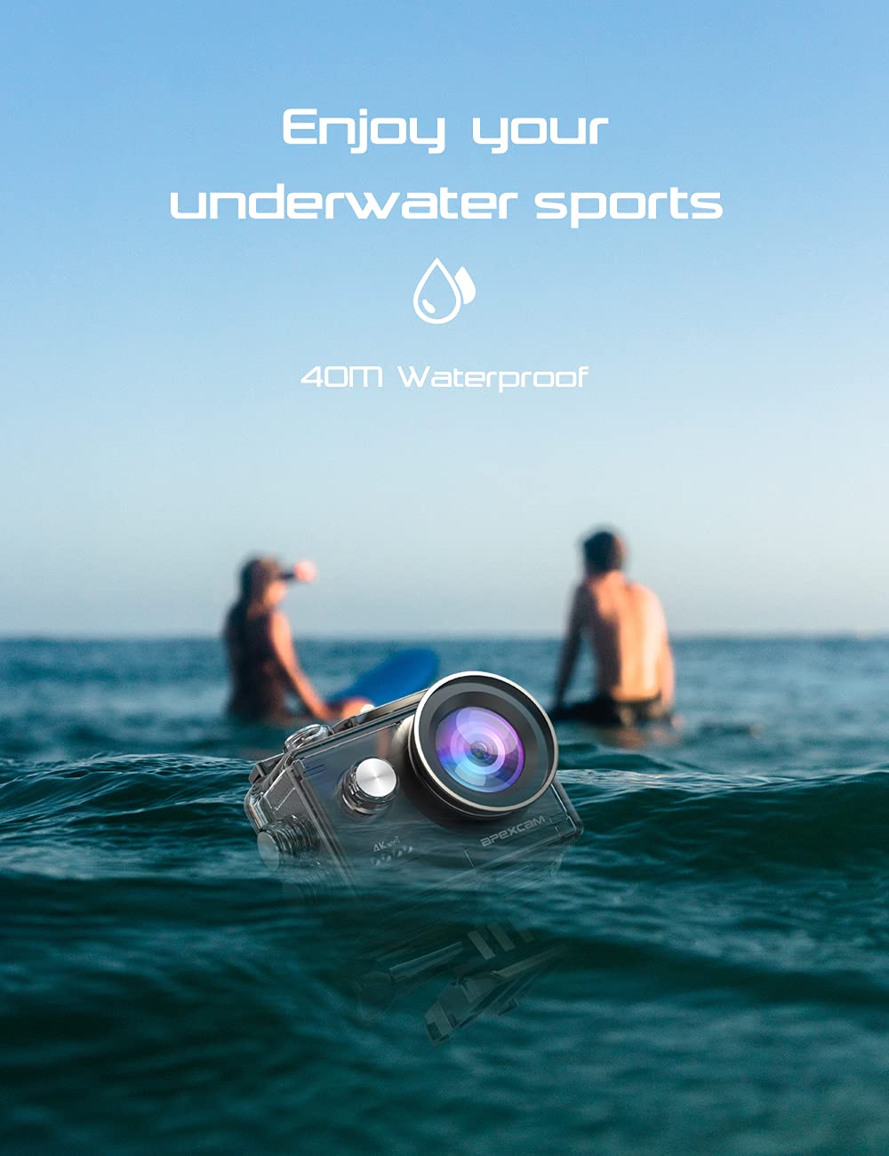 Apexcam Action Camera 4K Sports Cameras 20MP 40M 170°Wide-Angle WiFi Waterproof Underwater Camera with 2.4G Remote Control 2 Batteries 2.0'' LCD Ultra HD Camera with Mounting Accessories Kit