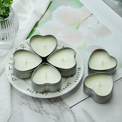 DEYBBY Jasmine Scented Soywax Tealight Candles, White Heart Shaped Aromatherapy Candles Gifts Tins for Women, Mother, Wife, Lover (Pack of 6)