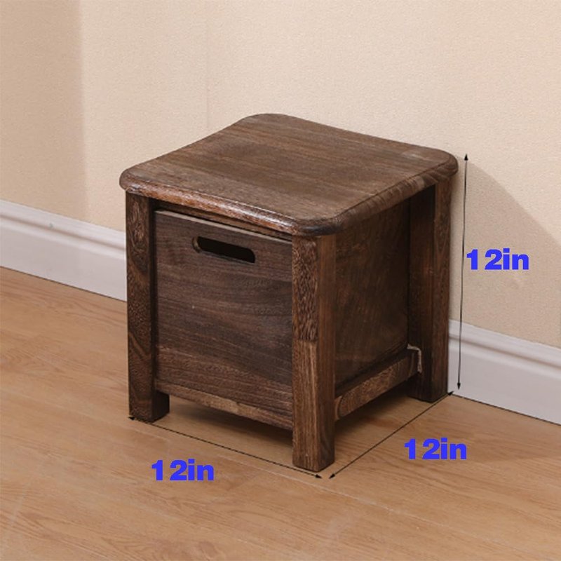 Lizipai Chestnut Brand Short Stool, Solid Wood Stool, Small, Brown, Pine Wood, Rustic, Square, 11.8" x 11.8" x 25cm, Wooden-Footstool