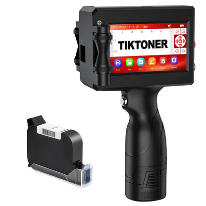 TIKTONER Handheld Inkjet Printer Printing Height 0.08-0.5Inch Handheld Printer Gun for Batch Code Date Time Lot Number Print on Many Materials, Inkjet Coder with 42ml Black Fast Dry Ink Cartridge