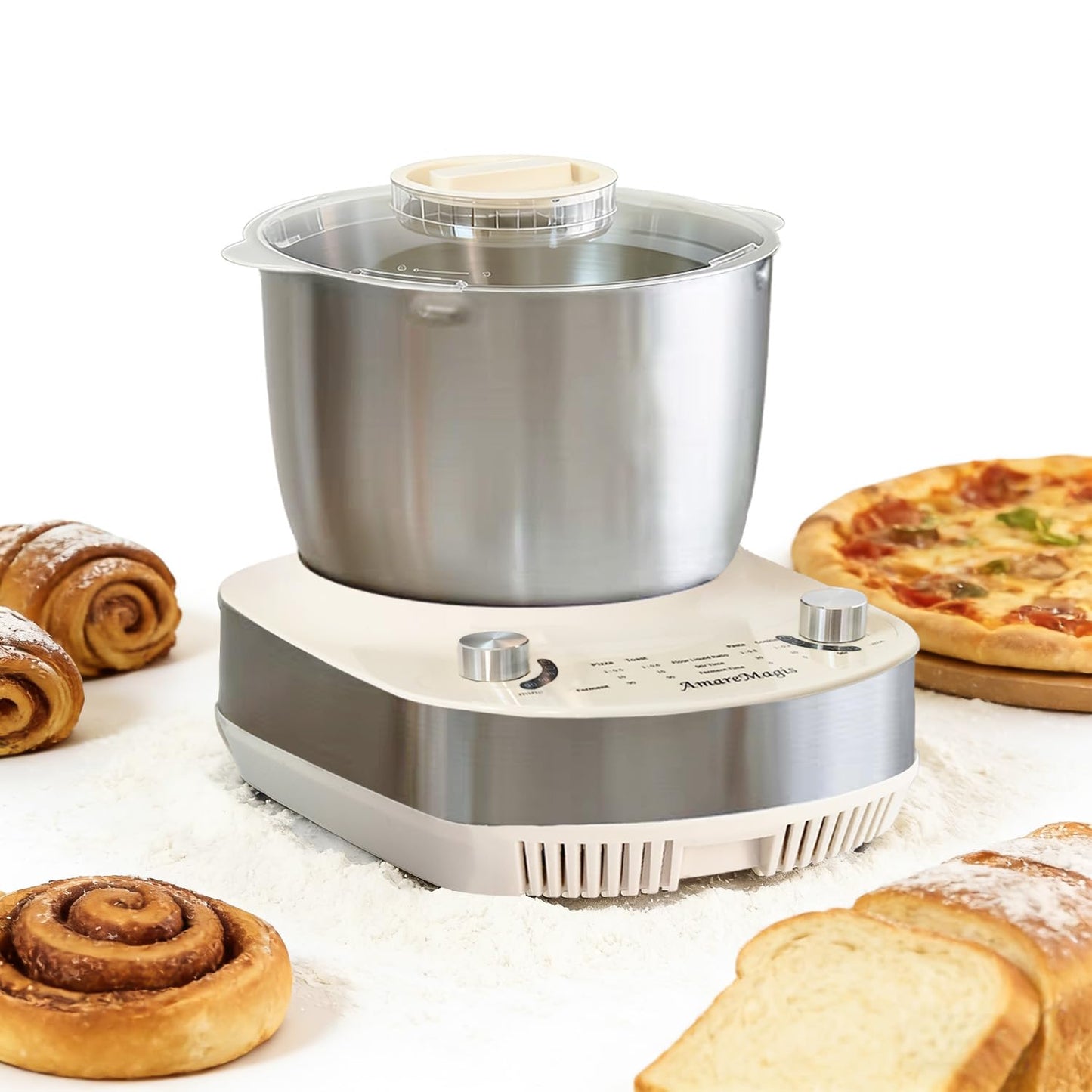 7.4QT Electric Dough Mixer with Timer & Fermentation, Dough Kneader Machine for Bread, Pizza, Pasta & Sourdough, Large Capacity Up to 2.1kg Dough, Hands-Free Kneading Machine for Home Baking