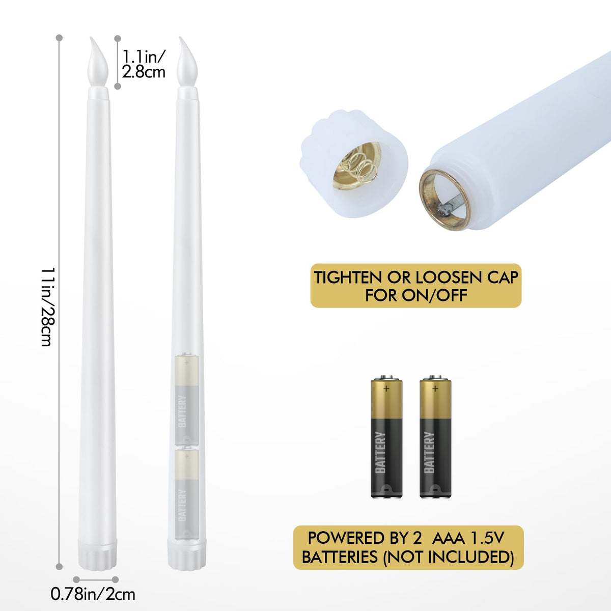 Bazayona 36pcs Flameless Flickering LED Taper Candles Bulk Battery Operated Candles for Christmas Halloween Birthday Wedding Party, (Ivory, 11 inch, 36pcs)