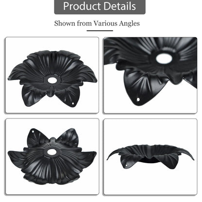 5 Pcs Metal Flower Candle Holder Leaves, 4.3 Inch Metal Candle Stand Accessories with 3 Hanging Holes for Crystal Pendants, Suitable for Candlesticks and Candelabra (Black, 3.9"-5pcs)