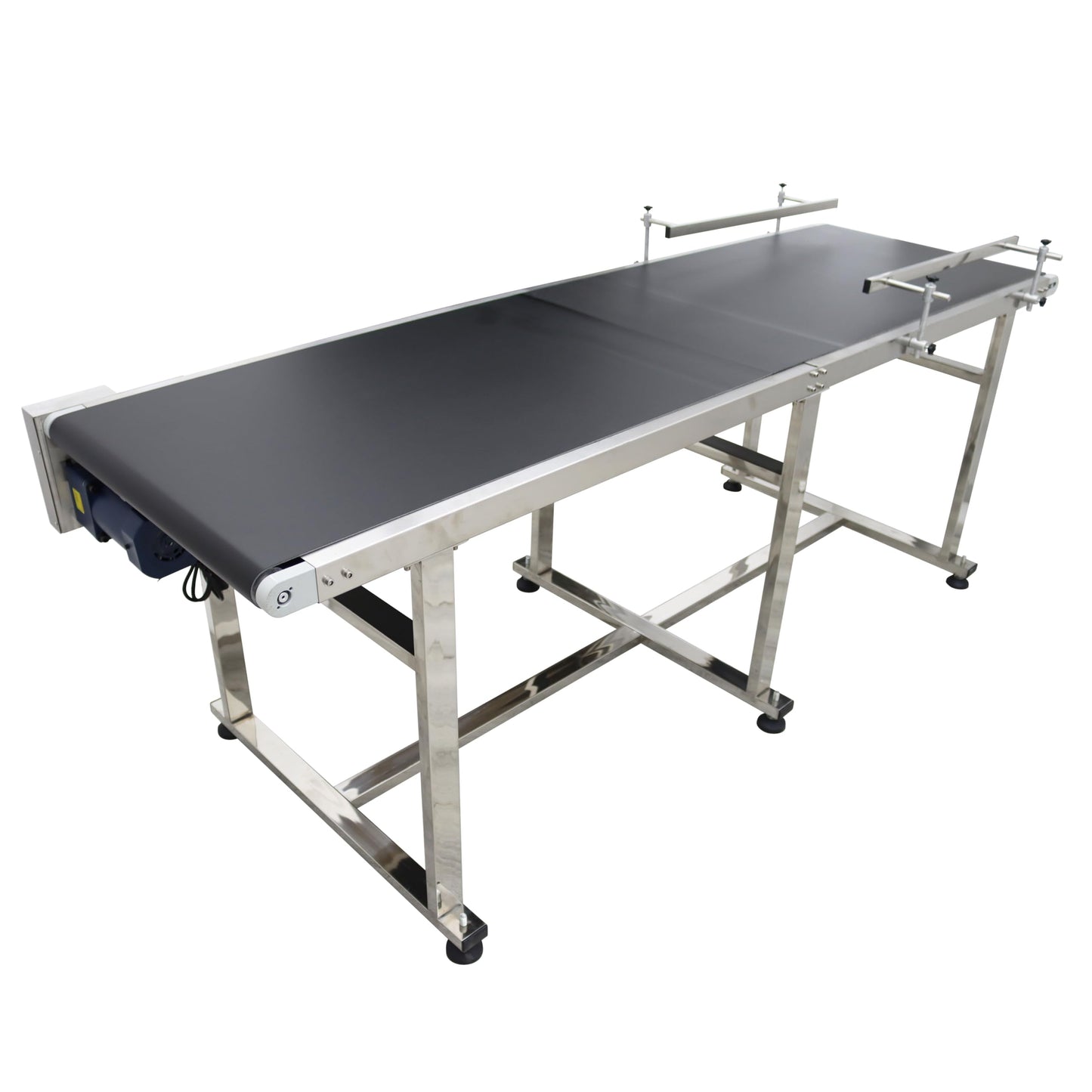 BREVELTION PVC Flat Belt Conveyor Stainless Steel Industrial Transport Conveyor Adjustable Speed Conveyor with Double Guardrails Conveyor Length 82.7inch Width 23.6inch Load 88LBS 250W