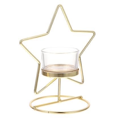 Gold Taper Candle Holder Iron Art Candlestick Ornament for Home Dining Table Creative Star Shaped Tealight Holder for Romantic Dinner and Aromatherapy