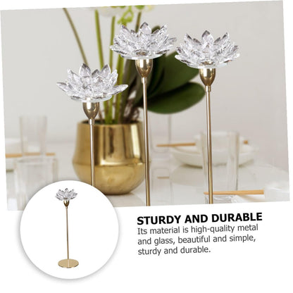 HOODANCOS Metal Crystal Lotus Candle Holder Small Gold, Dining Room Wedding Decorative Candlestick Stand, Romantic Flower-Shaped Candle Stick Holder for Home Decor