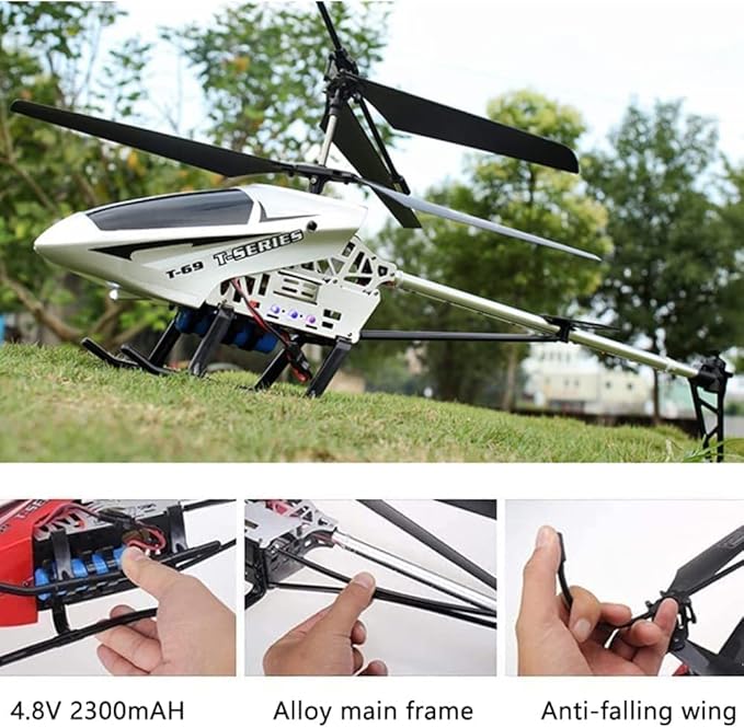 75cm Large 2.4G Remote Control Aircraft Anti-Fall Rc Helicopter Drone Model Outdoor Alloy RC Aircraft Easy to Learn Good Operation for Adult Kids Toy Xmas Gift(2 Batteries)