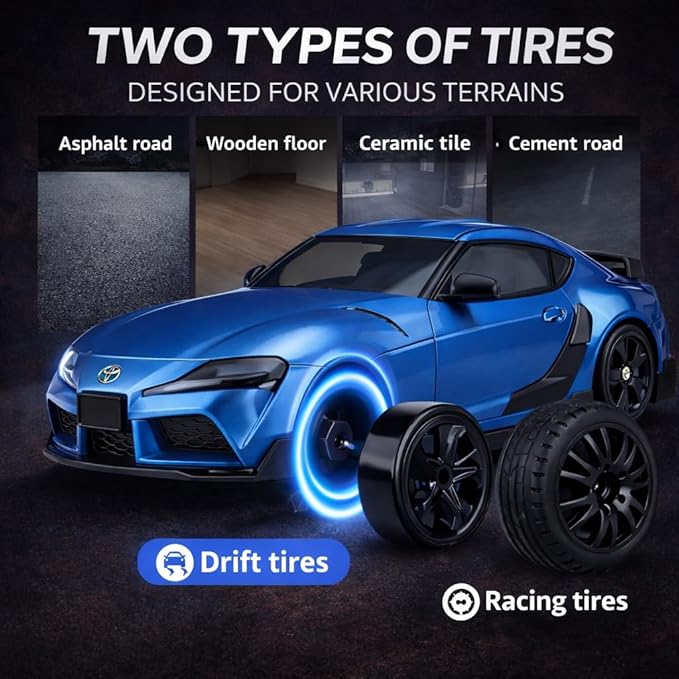 IntelLock 1:24 RTR RC Drift Car with Scratch-Free Drift Tires 4WD High-Speed JDM 2 Rechargeable Batteries LED Lights 2.4GHz Remote Control Car for Kids &amp Adults Indoor/Outdoor (Blue 2)