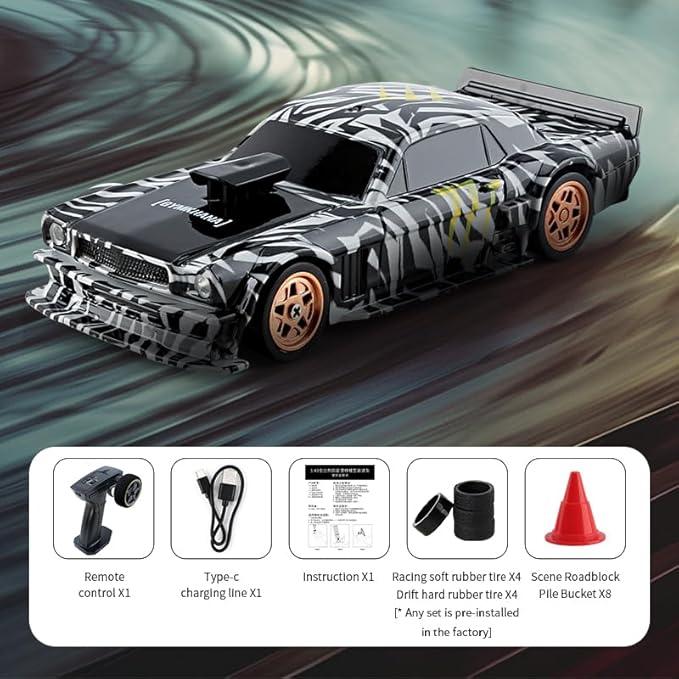 1:43 Mini RC Drift Car 2.4GHz RTR Full Proportional Remote Control Cars 4WD High Speed Racing Lights Kit and Racing Tires (4301-1)
