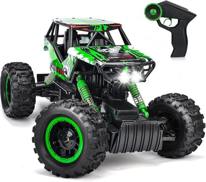 DOUBLE E 1:14 Scale Large Remote Control Car Monster Trucks with Head Lights 4WD Off-Road All Terrain RC Car Rechargeable Vehicle for Outdoor Play and Xmas Gifts