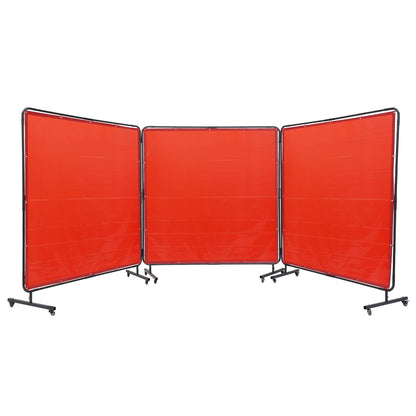VEVOR Welding Screen with Frame, 6' x 6' 3 Panel Welding Curtain Screens on 12 Swivel Wheels (6 Lockable), Welding Protection Screen Moveable & Professional for Workshop, Red
