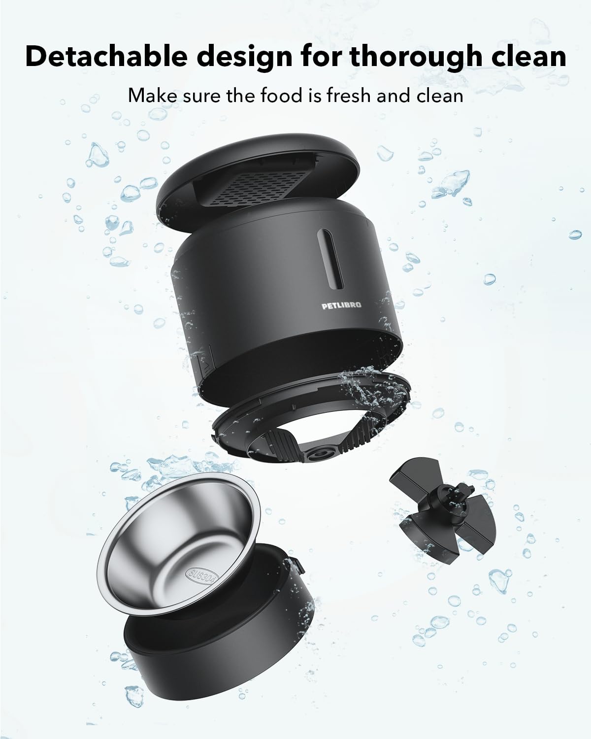 PETLIBRO Automatic Cat Feeder, Automatic Dog Food Dispenser with Freshness Preservation, Timed Pet Feeders for Dry Food, Up to 50 Portions 6 Meals Per Day, Granary Black