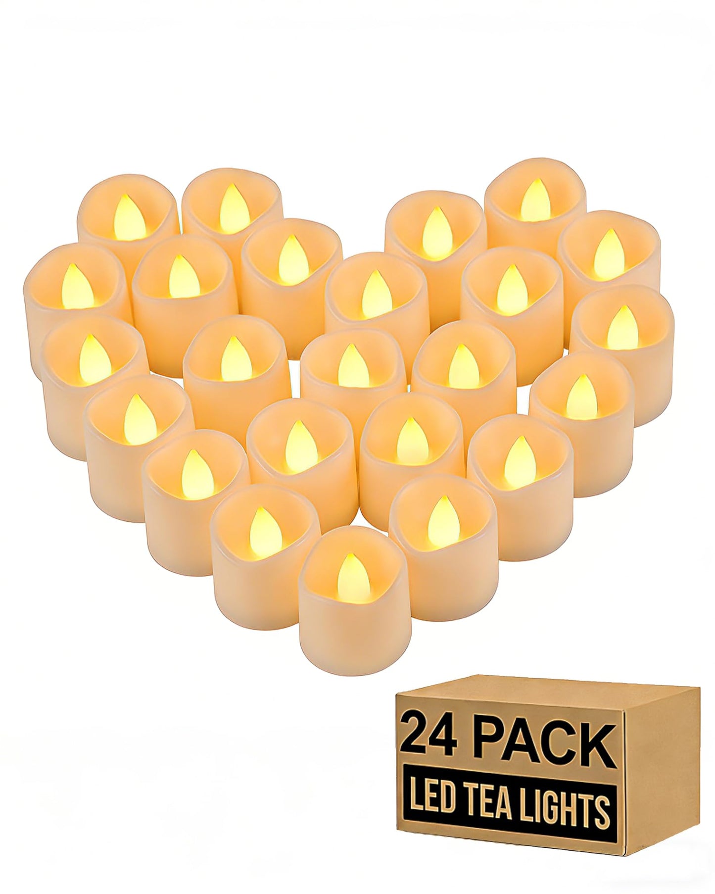 Gmnee 24Pcs Flameless Tealights Candles, 200+Hours LED Candles, Small Tea Lights Candles Battery Operated for Christmas, Wedding, Party, and Halloween Decoration