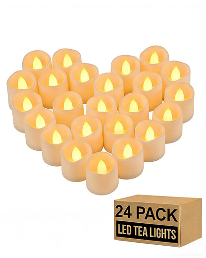 Gmnee 24Pcs Flameless Tealights Candles, 200+Hours LED Candles, Small Tea Lights Candles Battery Operated for Christmas, Wedding, Party, and Halloween Decoration