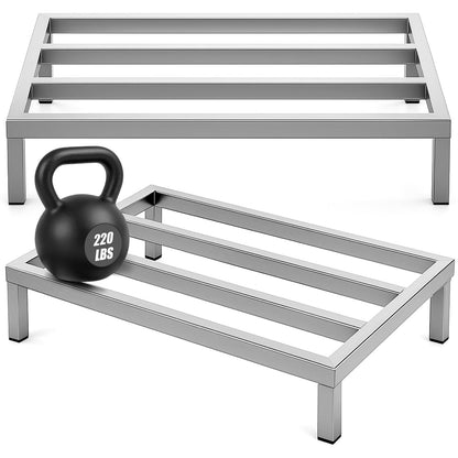 MorningRo 2 Pack Dunnage Rack 48" Long x 20" Wide, 7.9" Height Stainless Steel Shelf 3000+ Pound Capacity Commercial Food Floor Rack for Restaurants Kitchens Garages and Vehicles