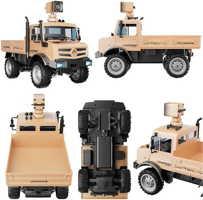 RC Military Truck 1:16 Scale Remote Control Car with Camera All Terrain RC Rock Crawler Off-Road RC Truck 2.4GHz Army Transport Vehicle with 2 Rechargeable Batteries for Adults Beige