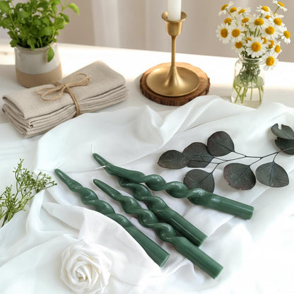 Spiral Candle Unscented Taper Candles Sticks Dark Green 10 inch Tall Tapered Candles 4 PCS Smokeless Twisted Dinner Candle for Meditation Home Kitchen Wedding Cozy Evenings Decorations