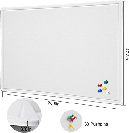 Large Bulletin Board - 72 X 48 inches Decorative Felt Pin Board - 6' x 4' Cork Board Alternative for Wall - Foldable Picture Board Self-Adhesive Vision Board Prayer Board with 30 Pushpins - Warm White