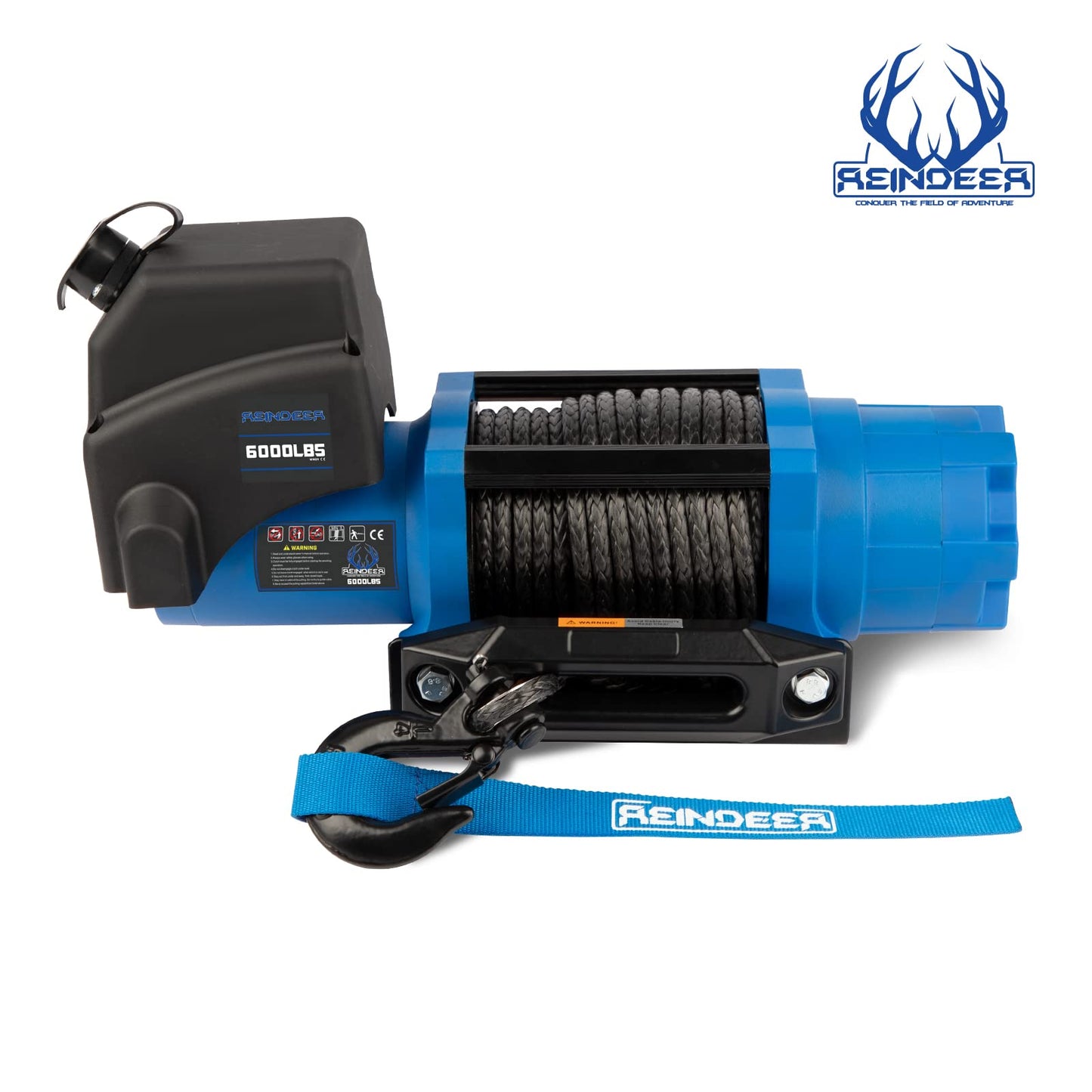 REINDEER New 12V Winch 6000 lb Load Capacity Electric Winch Kit Synthetic Rope with Hawse Fairlead Waterproof IP67 with Wireless Remotes for 4X4 Side by Side 4 Wheeler ATV UTV Rescue Recovery